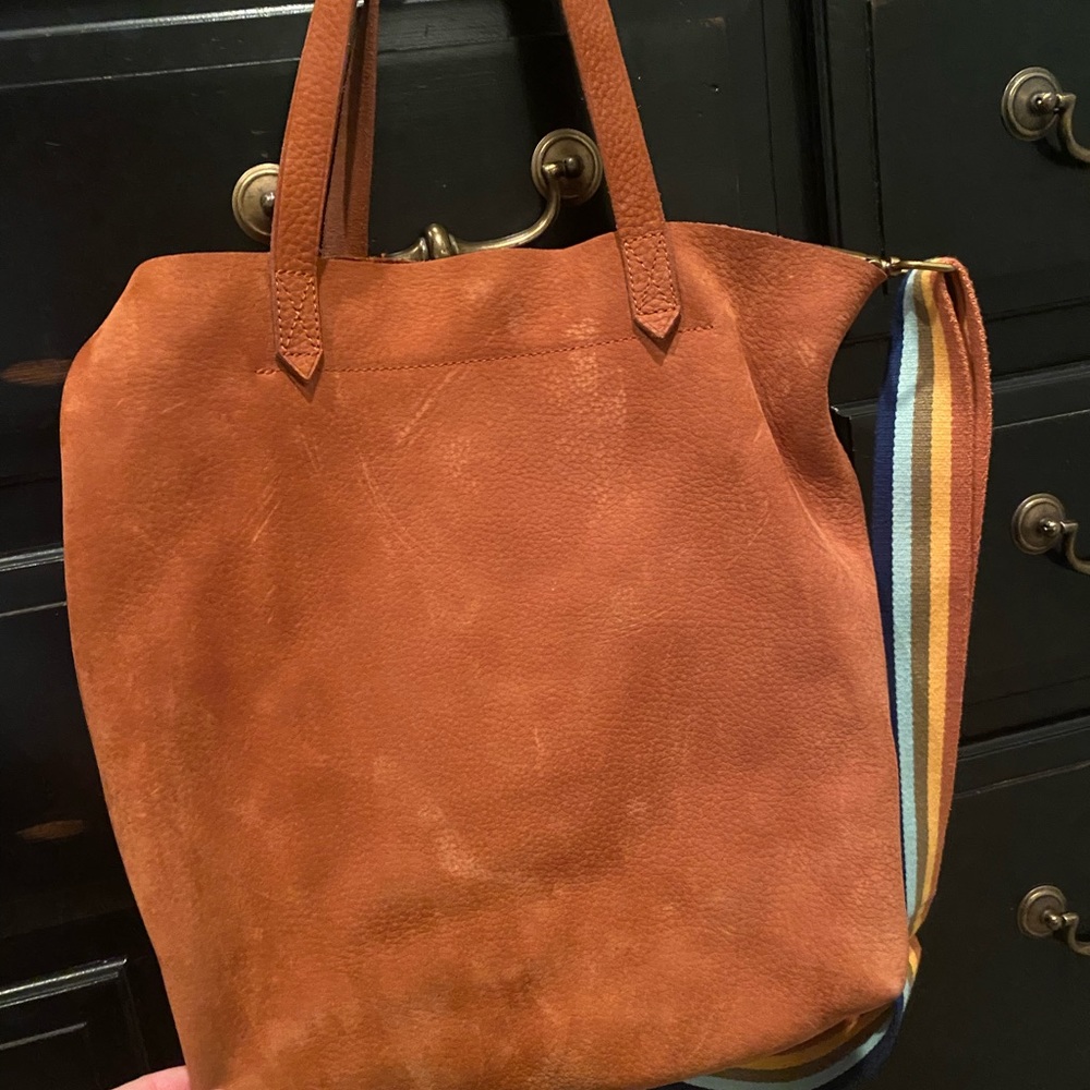Madewell Medium Transport Tote in Nubuck Leather: Rainbow Strap Edition. NWOT